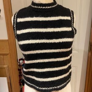 Zara Black and White Striped Sleeveless Crew Knit